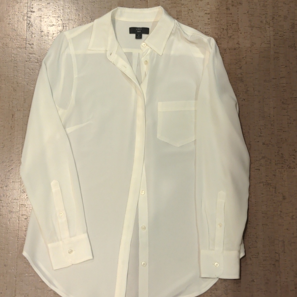 J Crew 365 White Silk Blouse